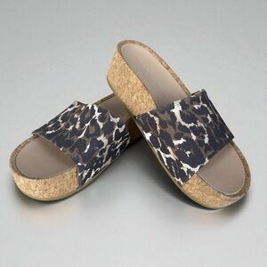 Veronica Beard Dresdyn Leopard Print Platform Slides Sz 6 Leather Cork Sandals